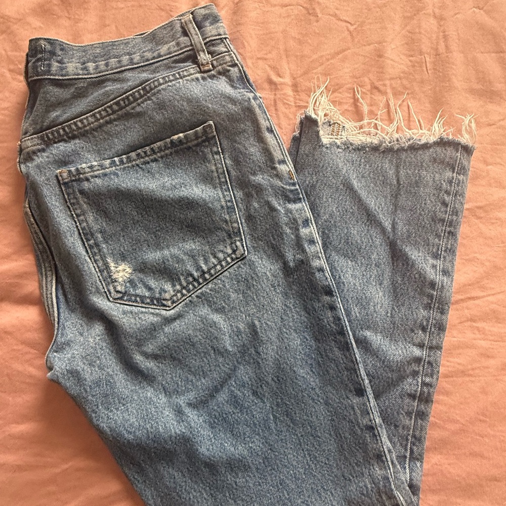 Agolde Light Blue Straight Leg Jeans with Raw Hem